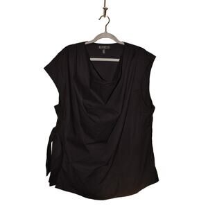 ELOQUII $55 Cotton Poplin Asymmetrical Sleeveless Tie Top Black Size 26